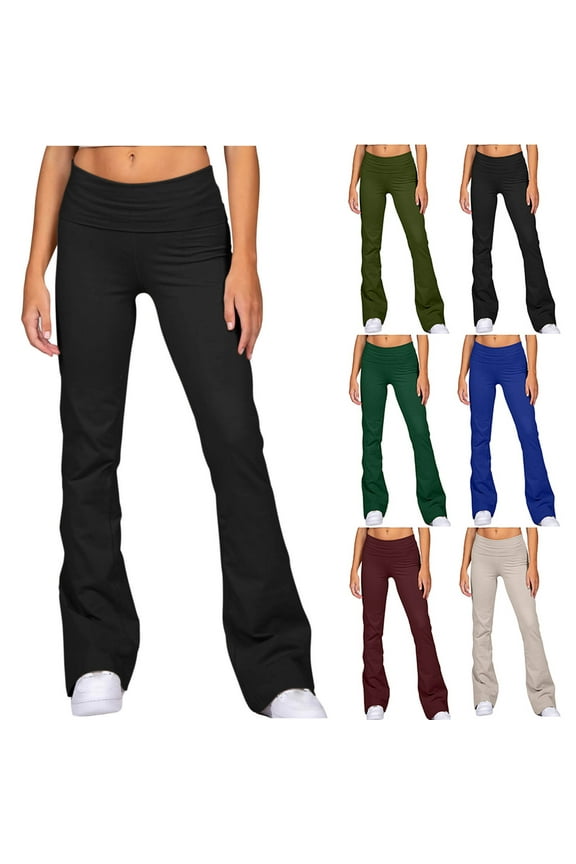 Yoga Pants for Women Tall Full Length Leggings Gym Fitness Workout Pants Solid Color Flared Leggings High Waist Joggers Pants Stretch Wide Leg Tights