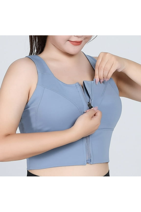Zip Front Sports Bra for Women High Impact Racerback Bras Workout High Support Bras for Women Large Breasts Plus Size Wireless Bra