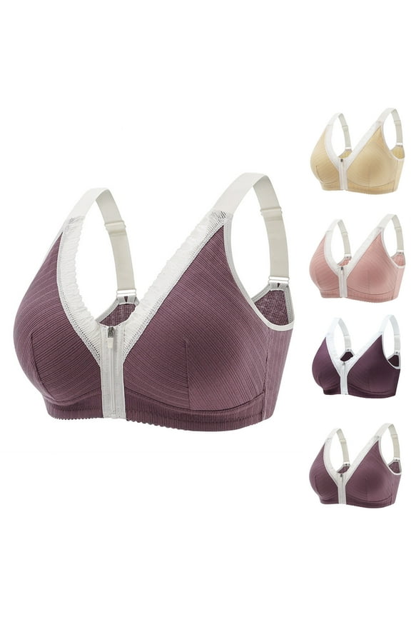 Zipper Front Bras for Women Padded No Underwire Bras Breathable Seamless Daily Bra Plus Size Front Closure Bras Comfort Soft T Shirt Bra Yellow XL