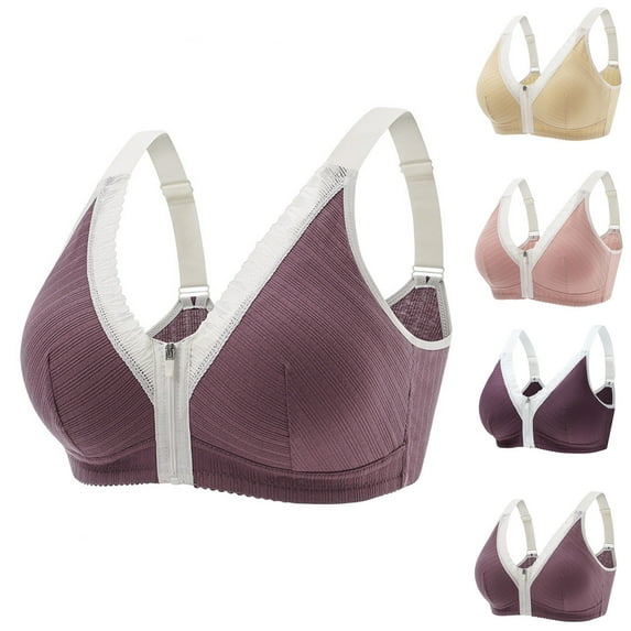 Aboser Zipper Front Bras for Women Padded No Underwire Bras Breathable Seamless Daily Bra Plus Size Front Closure Bras Comfort Soft T Shirt Bra Yellow XXL