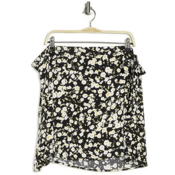 Abound Printed Wrap Skirt In Black Daisy Ditsy, Size 1X