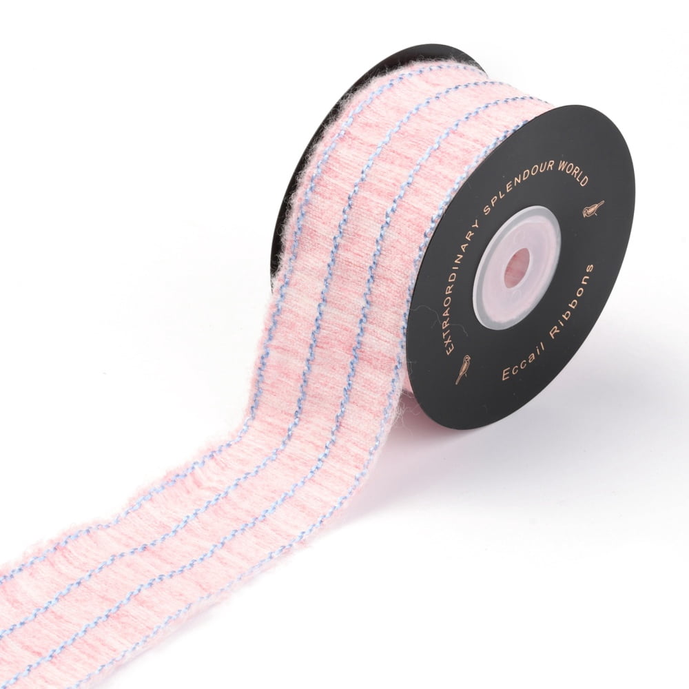 About 10 Yards 1.5 Inch Pink Grey Striped Ribbon Polyester Double Faced ...
