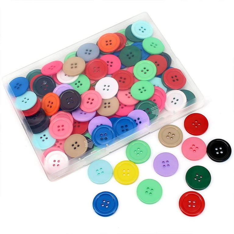 Bofoho 100 Pcs 1 inch Resin Sewing Buttons 15 Colors 4 Holes Flatback Round Multicolor, Black