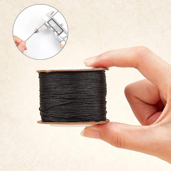 About 100m/roll 0.6mm Black Nylon Cord Satin String for Bracelet Jewelry Making Rattail Macrame Waxed Trim Cord Necklace Bulk Beading Thread Kumihimo Chinese Knot Craft