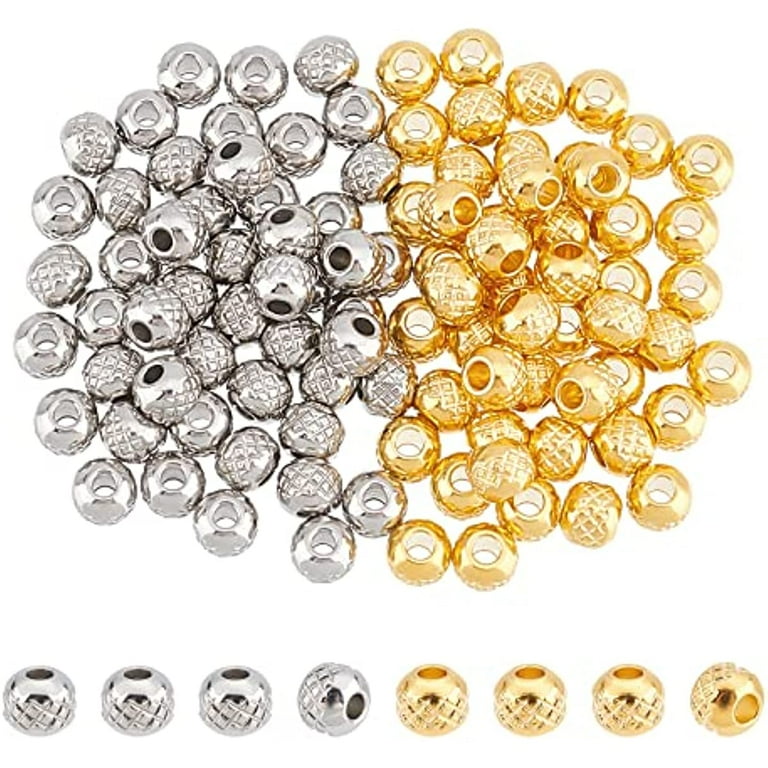 About 100pcs 2 Colors Round Textured Spacer Beads 304 Stainless