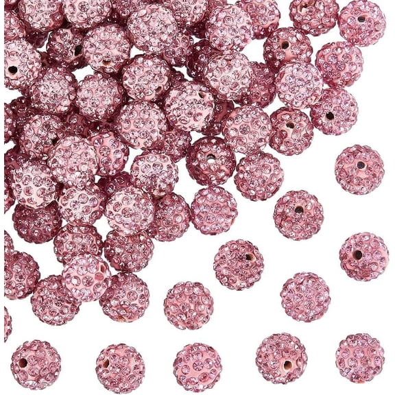 About 100pcs Pink Rhinestone Beads 10mm Pink Clay Beads Polymer Crystal Beads Clay Pave Disco Ball Round Diamond Clay Beads