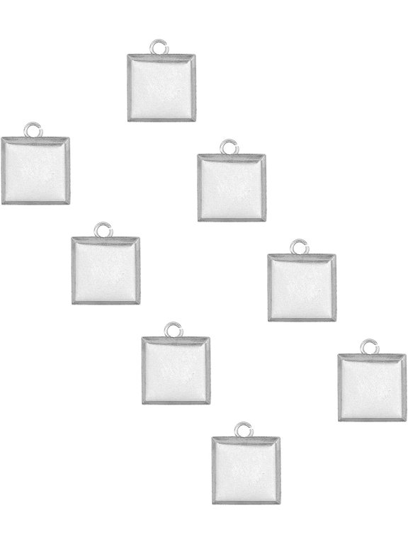 About 100pcs Square Smooth Charm Hypoallergenic Charms Stainless Steel Pendants Blank Tag 1.8mm Small Hole Smooth Charms