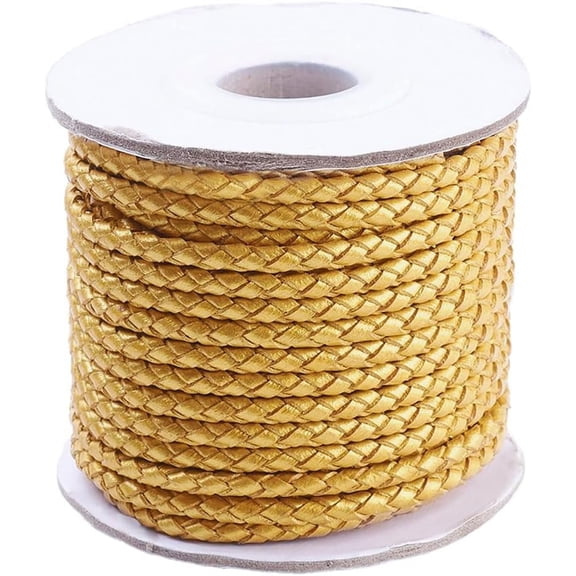 About 11 Yards 3MM Gold Round Leather Cord Genuine Real Cowhide String Bolo Leather Strips Bulk Rolls with Spool