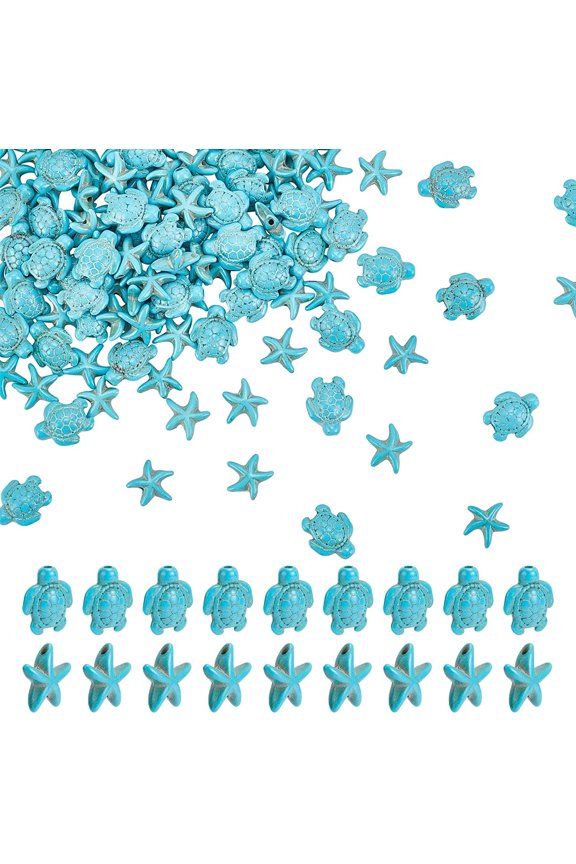 About 118 Pcs Turquoise Beads Starfish & Tortoise Shape Turquoise Beads Dyed Sea Theme Beads for Bracelet Necklace Jewelry Making