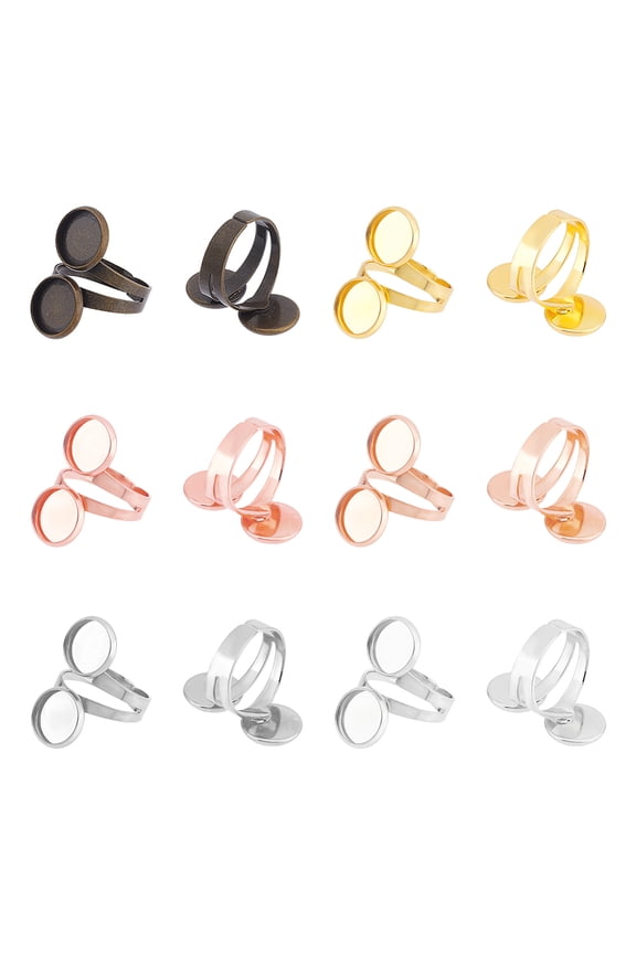 About 12 Set 6 Colors Ring Blank Base Finger Ring Making Kit Brass Cuff Finger Rings Components