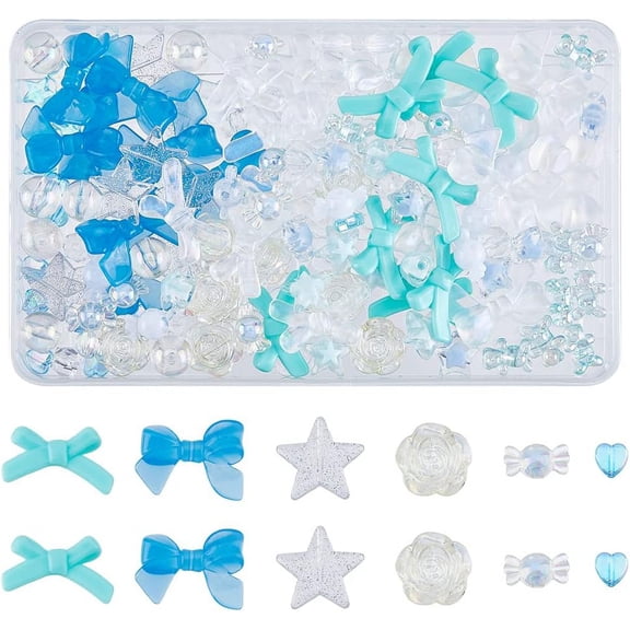 About 152Pcs 10 Style Transparent Acrylic Beads Clear Bowknot Star Heart Flower Beads Assorted Small Charming Beads