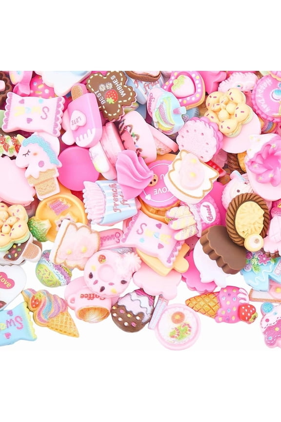 About 200Pcs Donut Resin Charms Flatback Cabochons Kawaii Cute Sweet Food Ice Cream Cupcake Cake Candy Cabochon Embellishments