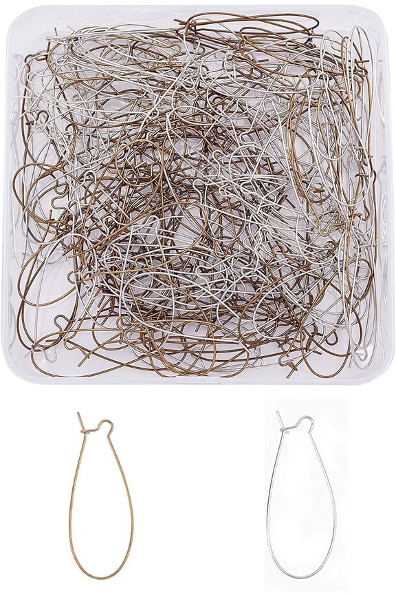 About 200pcs 2 Colors Brass Hoop Earrings Findings 18 Gauge Kidney Ear Wires Brass Dangle Earwires with Open Loop