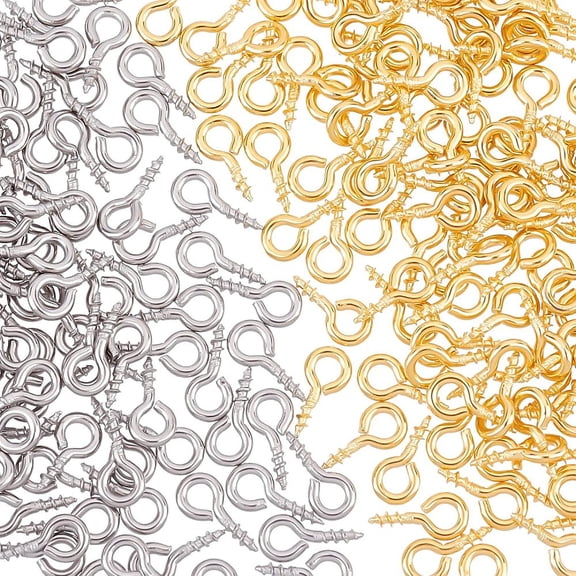About 200pcs 2 Colors Stainless Steel Screw Eye Pin Peg Bails Small Screw Eye Pins Clasps Hooks Pin Eye Screws Connectors for Half