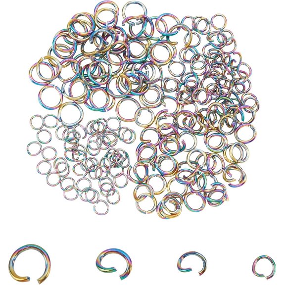 About 200pcs 4 Sizes Open Jumps Rings Rainbow Color Connector Rings 2.5-4.4mm Inner Diameter Stainless Steel Metal Jump Ring Jewelry Connectors