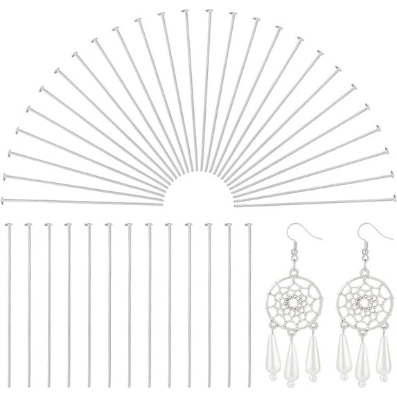 About 200pcs Stainless Steel Head Pins Metal Eye Pins Findings 70mm Straight Flat Head Pins Earring Pins for Earring Bracelet Jewelry Making DIY