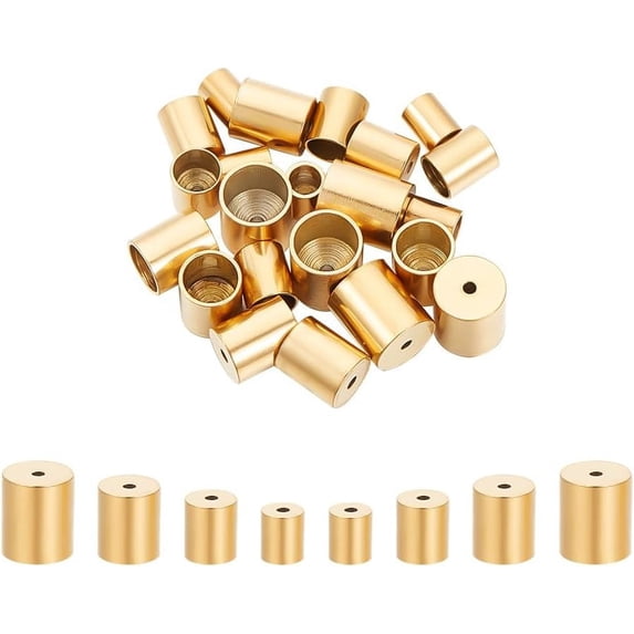 About 24pcs 3/4/5/6mm Gold Column Cord End Metal End Caps Stainless Steel Cord Caps Leather Cord Ends Terminators End Tip Bead Caps for DIY Jewelry Making
