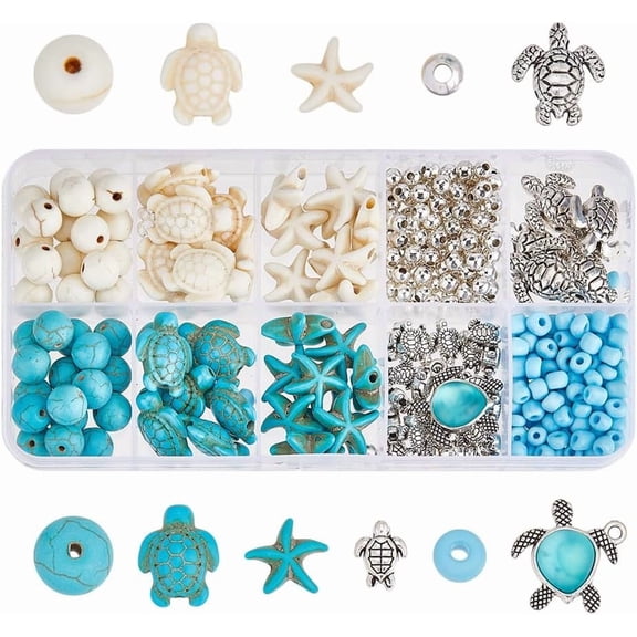 About 252Pcs Summer Ocean Beads Bulk Starfish Turtle Beads Assortments Turtle Sea Animal Bead Charms Blue White