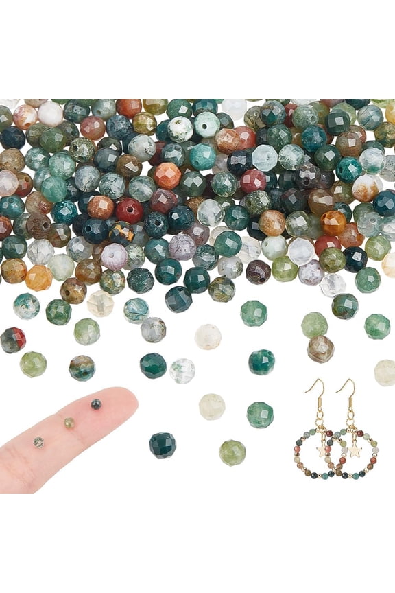 About 272 Pcs Natural Indian Agate Beads 3mm Natural Gemstone Beads Faceted Round Loose Beads for DIY Necklace Bracelat Jewelry Making Hole: 0.8mm