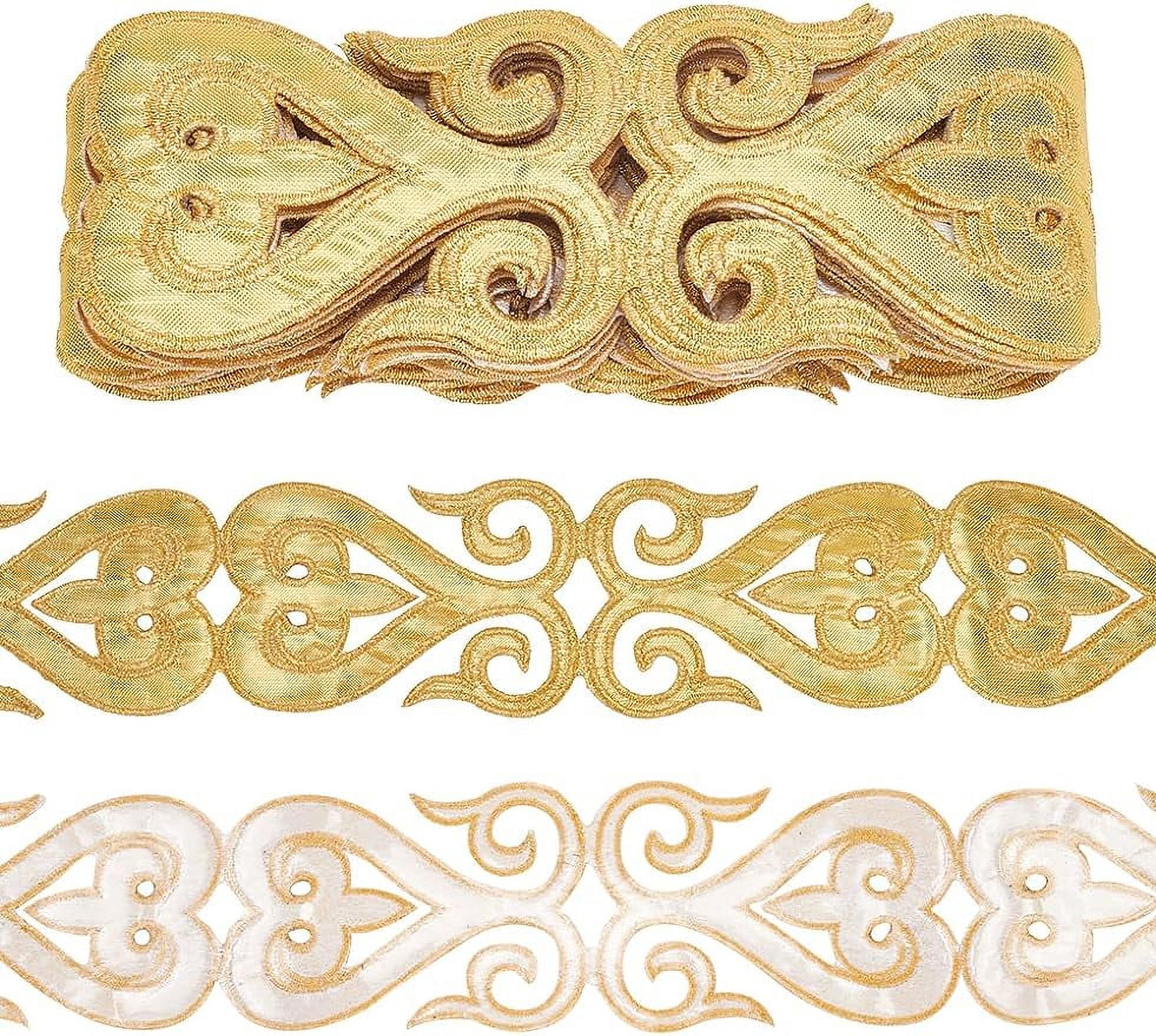 About 4.37 Yards(4m) Gold Heart Embroidery Ribbons 2-3/8