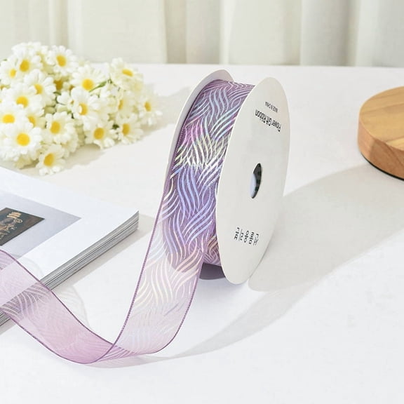 About 40 Yards 1 Inch Purple Iridescent Ribbon Organza Sheer Mesh Ribbon Transparent Polyester Metallic Fabric Ribbons Bulk with Spool