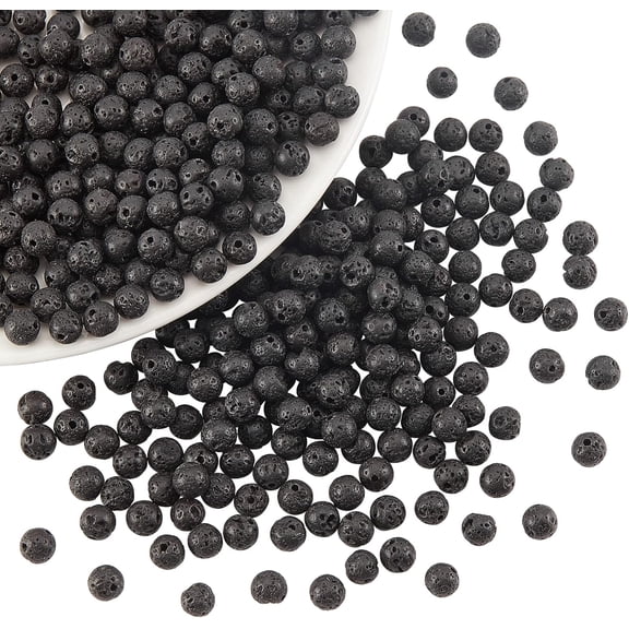 About 400 Pcs 6mm Natural Lava Beads Black Rock Gemstone Round Loose Beads Stone for Jewelry Bracelet Necklace Making for diy