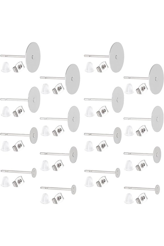 About 400Pcs 4 Sizes Stainless Steel Earring Posts and Backs Flat Pad Earring Components Hypoallergenic Earring Pins Stud Earring Findings