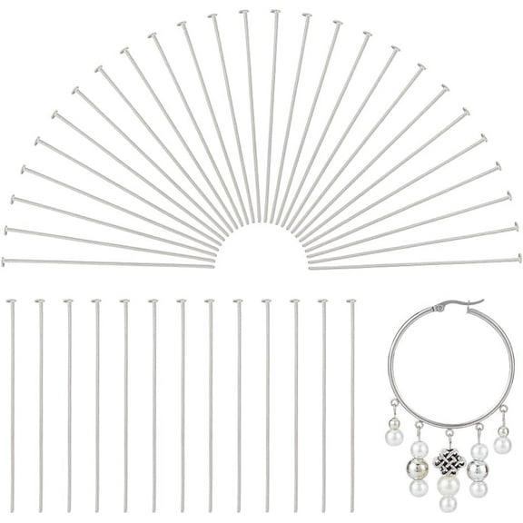 About 500pcs Stainless Steel Head Pins Metal Eye Pins Findings 40mm Straight Flat Head Pins Earring Pins for Jewelry Making diy