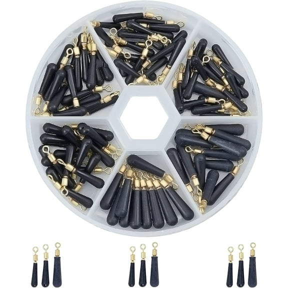 About 60Pcs 3 Sizes Brass with Plastic Black Block Rotation Drift Fishing Floats Teardrop Fishing Rig Floats Fishing Floats Stopper Adapter