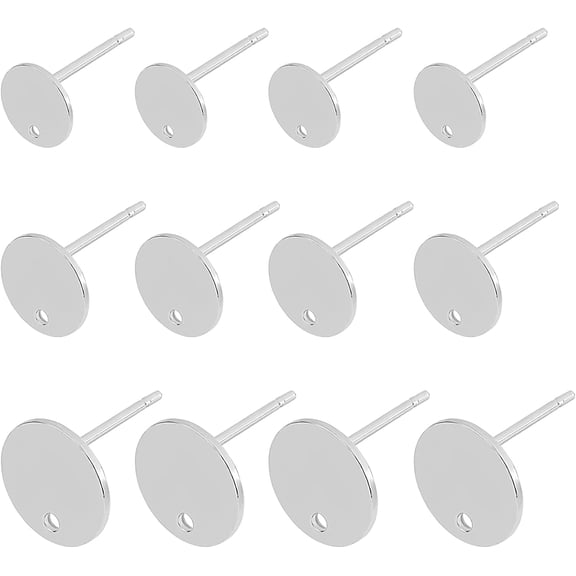 About 60pcs 8/10/12mm Flat Round Earring Posts Hypo-allergenic Stud Earrings Stainless Steel Earring with Loop Earring Component
