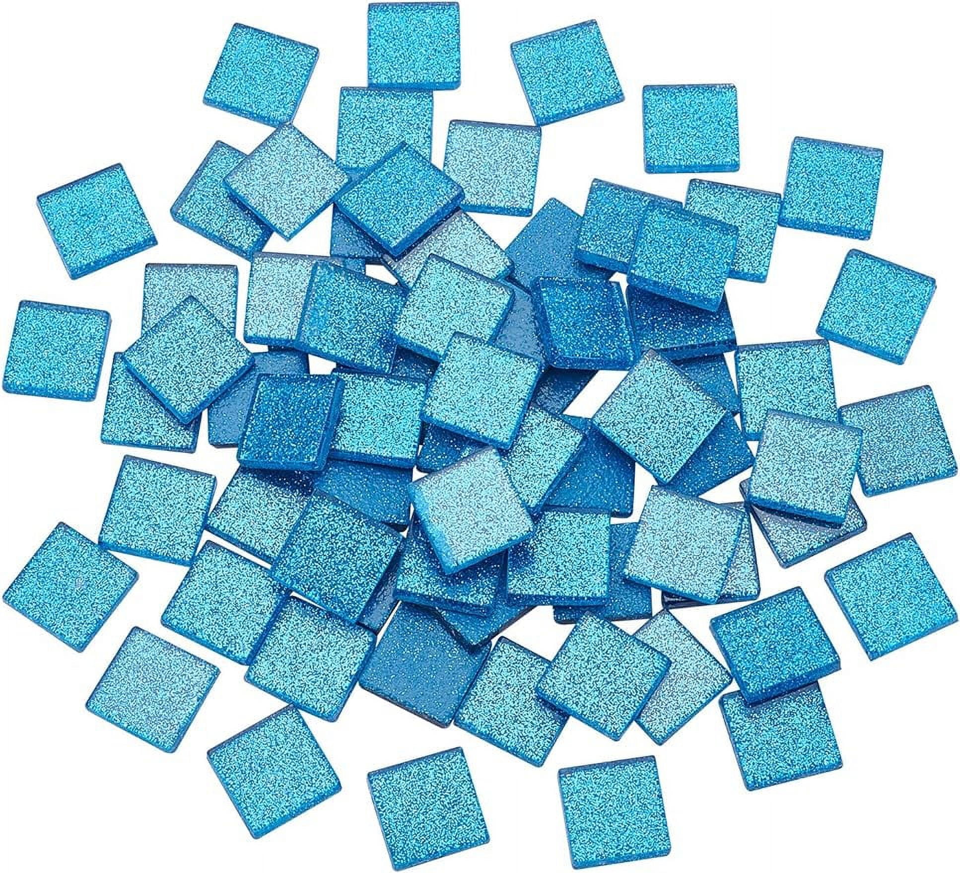 About 72pcs 0.8Inch Square Blue Mosaic Tiles Glass Mosaic Tiles Pieces Glitter Crystal Mosaic for Home Decoration Crafts Jewelry Making