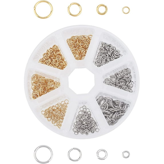 About 800pcs 8 Sizes Close but Unsoldered Jumps Rings Metal Connector O Rings Stainless Steel Jump Rings Connectors