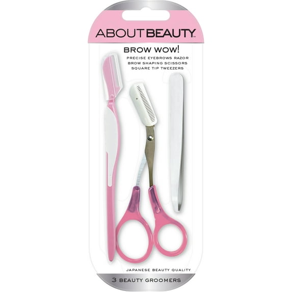 About Beauty Brow Wow 3ct with Eyebrow Razor, Brow Scissors, Tweezer
