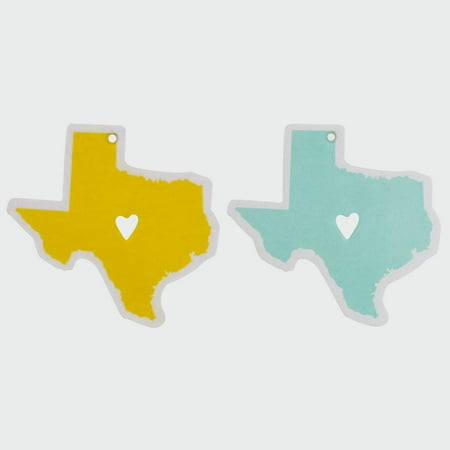 About Face Designs State Of Texas Silhouette On Mustard and Sky Blue Automotive Foam Air Freshener Set Of 2