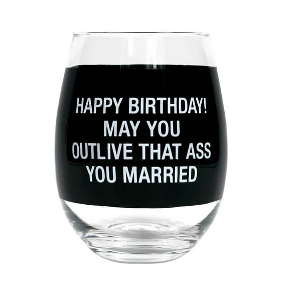 About Face Designs Wine Glass- Happy Birthday