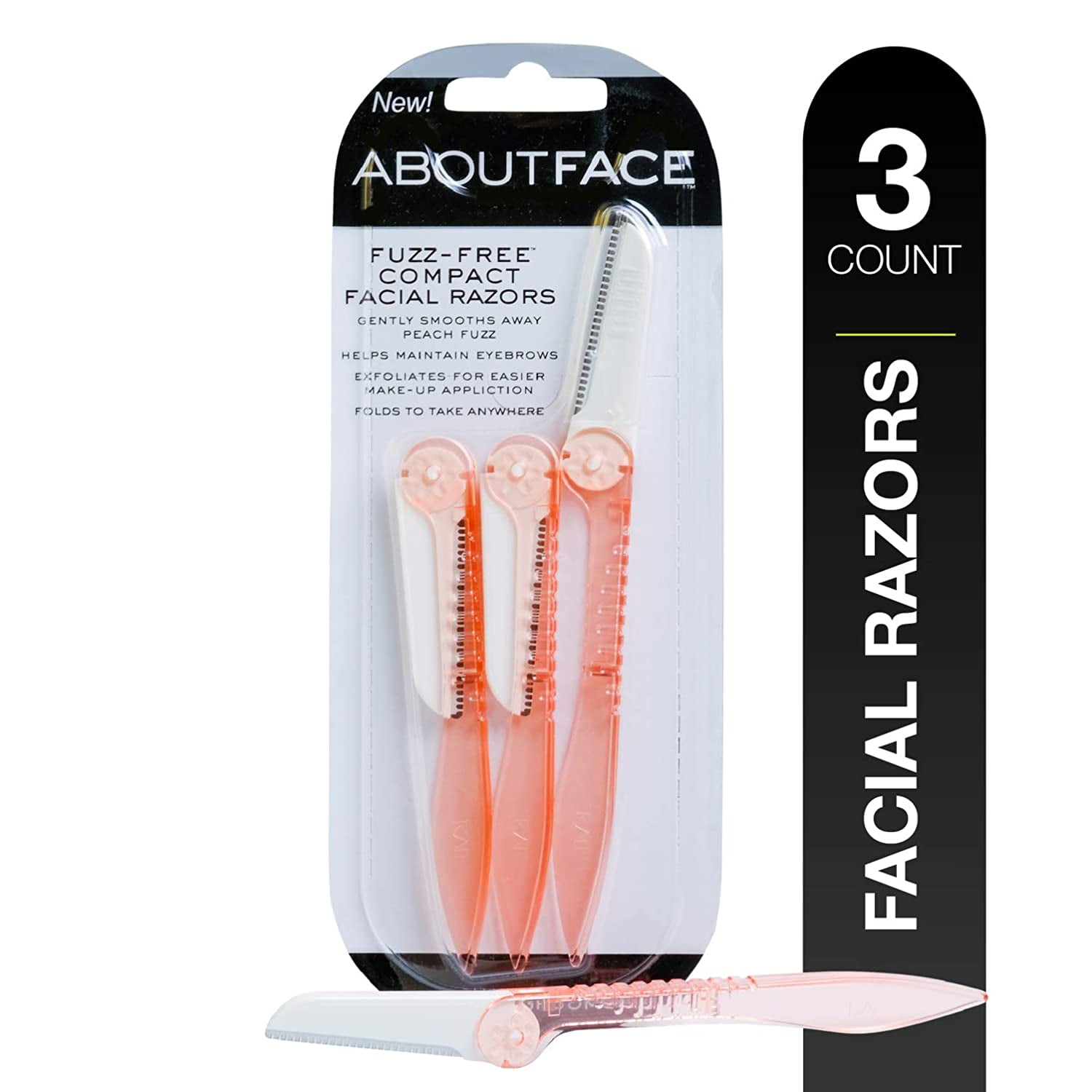 About Face Fuzz-Free Folding Facial Razors, 3 Beauty Groomers