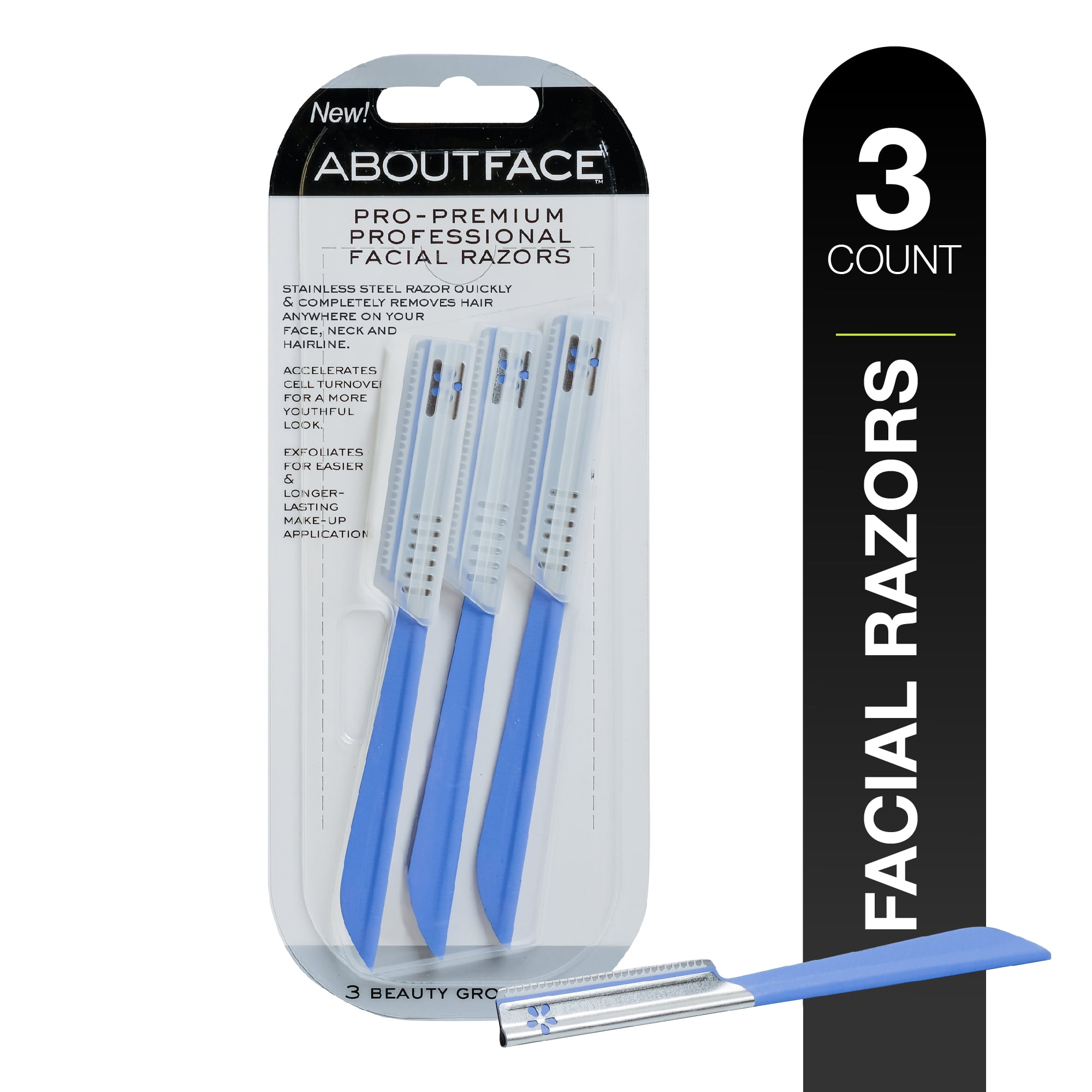 About Face Pro-Premium Facial Razors, 3 Beauty Groomers, 2 Pack