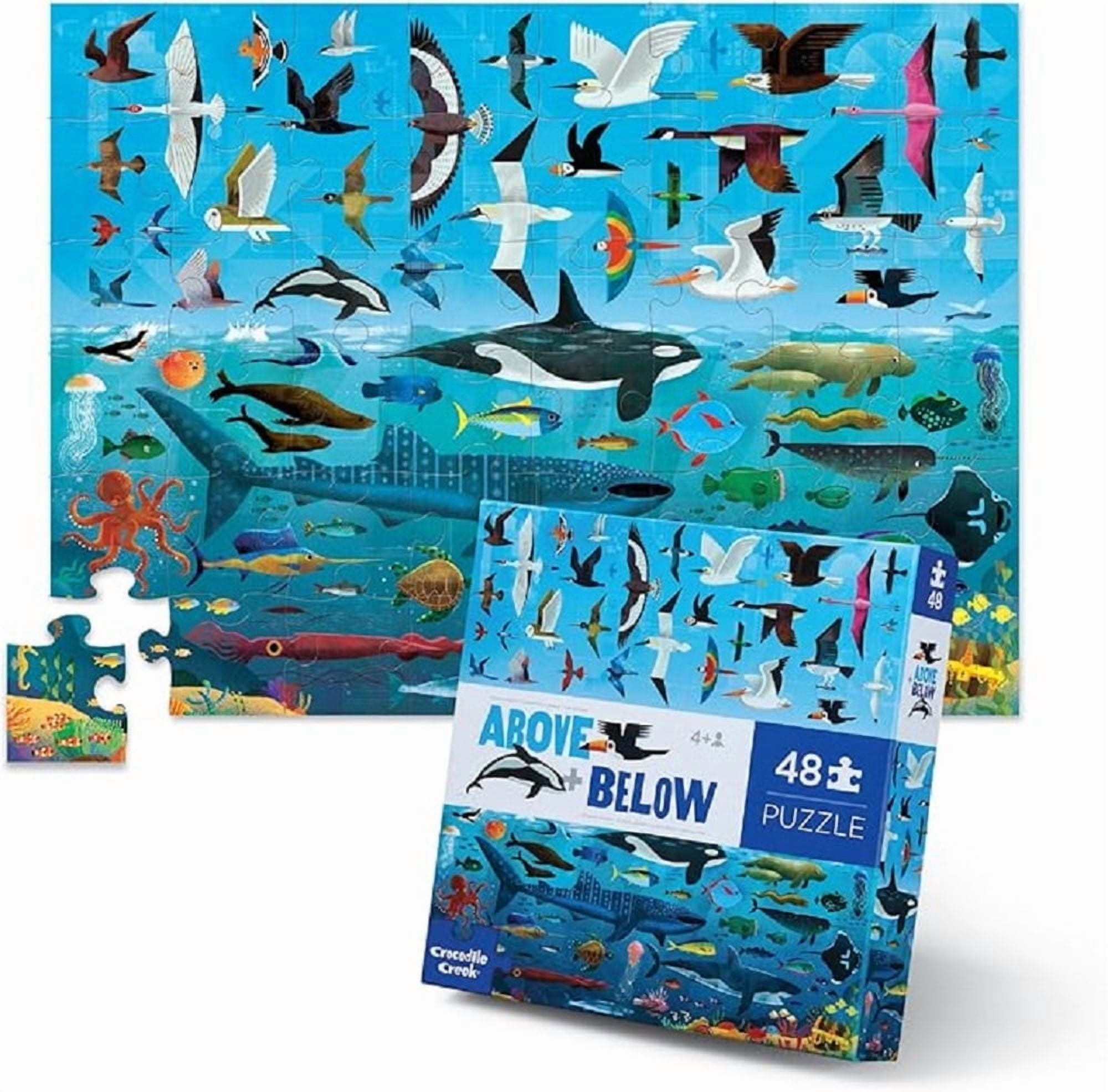 Crocodile Creek Above + Below 48-Piece Jigsaw Floor Puzzle - Fun Floor Puzzles for Kids Ages 4-8 - Heavy-Duty Shaped Box for Storage - Sea and Sky - 18 x 24 inches Finished