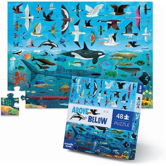 Crocodile Creek Above + Below 48-Piece Jigsaw Floor Puzzle - Fun Floor Puzzles for Kids Ages 4-8 - Heavy-Duty Shaped Box for Storage - Sea and Sky - 18 x 24 inches Finished