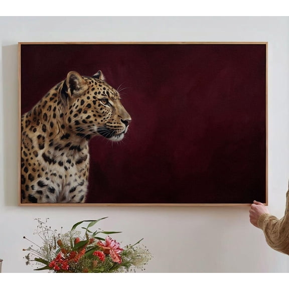 Above Couch Leopard Canvas Framed Burgundy Cheetah Wall Art Horizontal Animal Print Large Maroon Decor For Luxurious Living Rooms