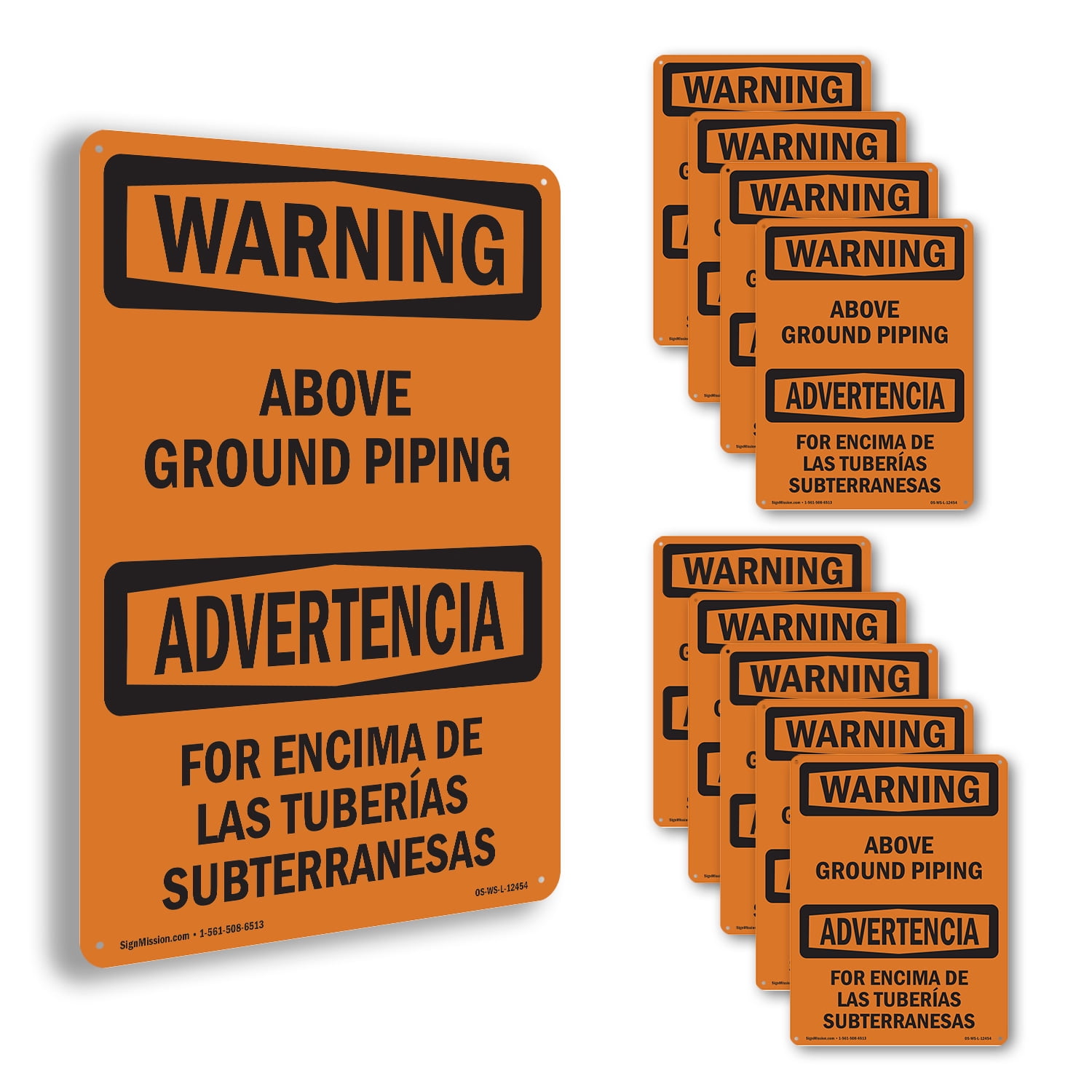 Above Ground Piping Bilingual OSHA WARNING Rigid Plastic Sign 10 Inch x ...