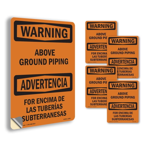 Above Ground Piping Bilingual OSHA WARNING Vinyl Decal Label 5 Inch x 3.5 Inch - 5 Pack