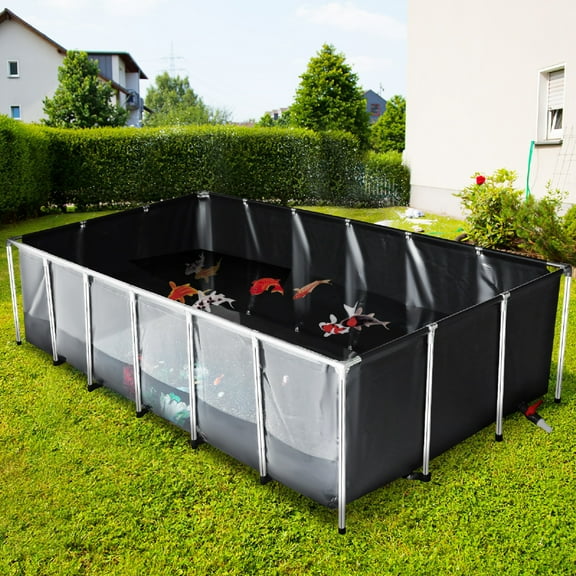 Above Ground Pond Aquarium Pool, Outdoor Large PVC Canvas Aquarium Pool with Transparent Viewing Panel for Backyard