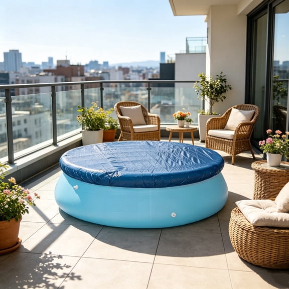Above Ground Pool Cover Waterproof Inflatable Tub Tarp With Drawcord Fasteners Light Blue 72 In