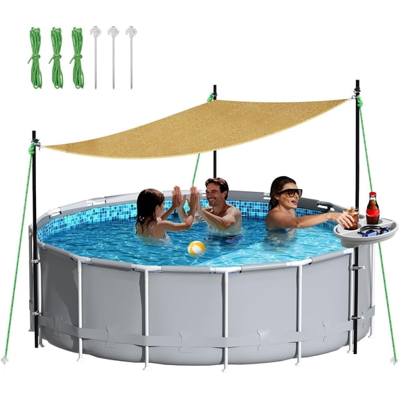 Above Ground Pool Shade Canopy Set with Storage Tray for 15-22 Ft Pools