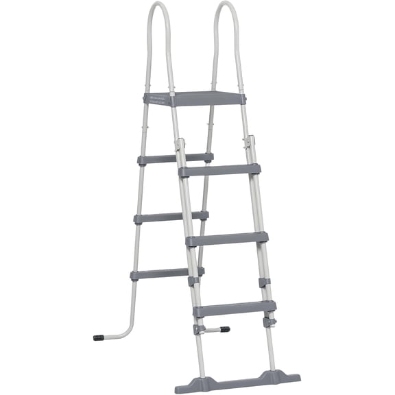 Above Ground Swimming Pool Ladder, A Frame Deck Ladder With Top Platform, Non Slip Steps And Rounded Handrails For Four Feet Wall Height, Gray