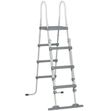 Above Ground Swimming Pool Ladder, A-Frame Deck Ladder with Top Platform, Non-slip Steps & Rounded Handrails for 48" Pool Wall Height, Gray