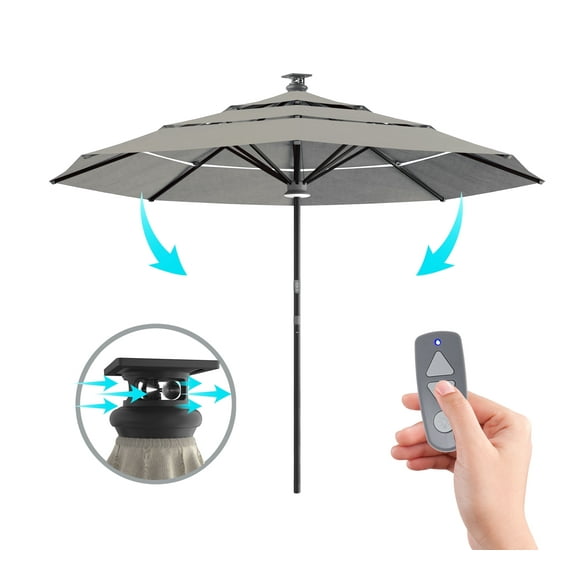 Above Height 2 Series 11 Feet Smart Umbrella with Remote, Wind Sensor, Solar, LED Light, Pewter Color