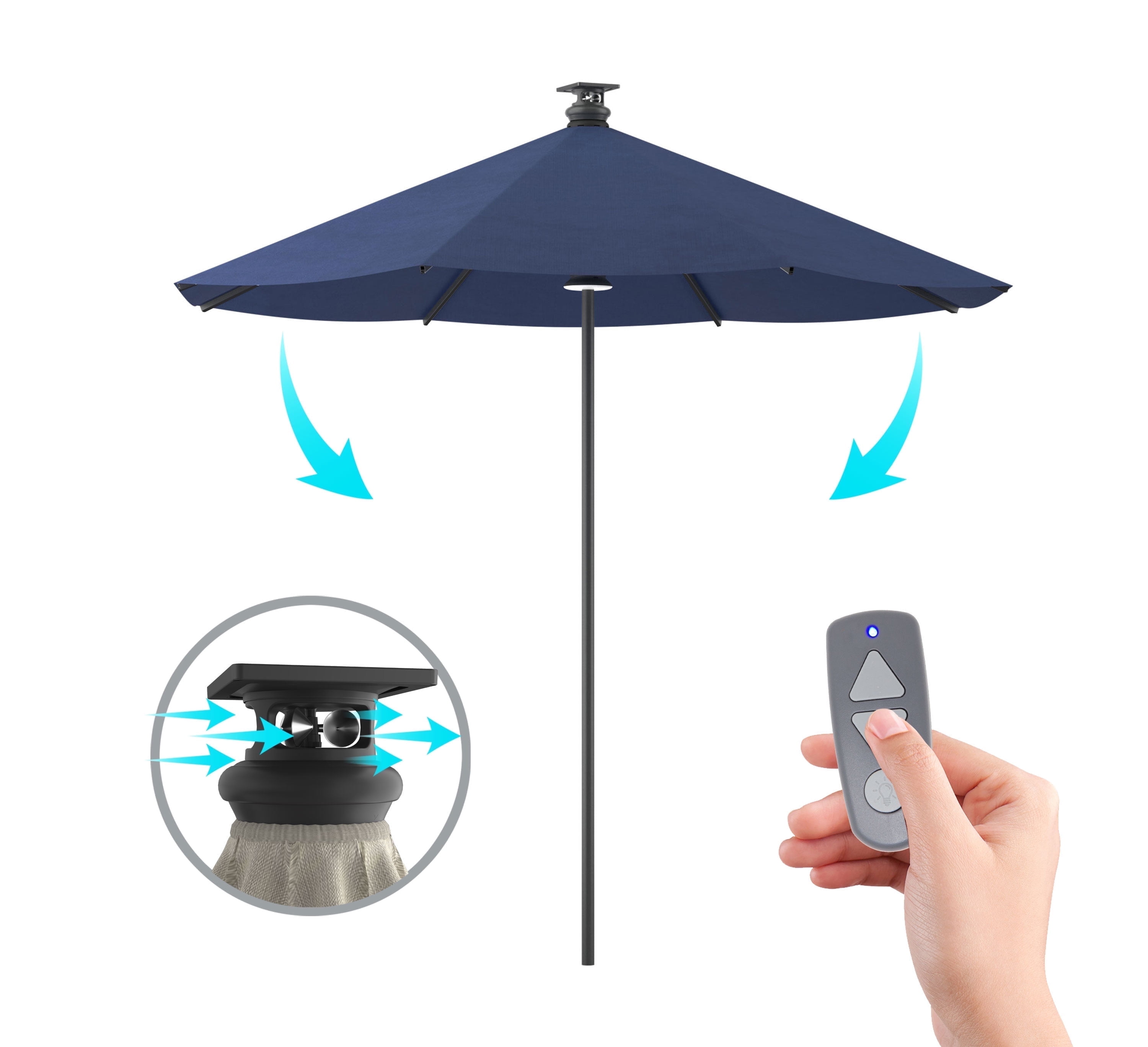 Above® Solo Classic 106 in Blue Solid Print Octagon Market Patio Umbrellas, Fade Resistant, Solar Powered, LED Lighting