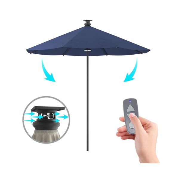 Above® Solo Classic 106 in Blue Solid Print Octagon Market Patio Umbrellas, Fade Resistant, Solar Powered, LED Lighting